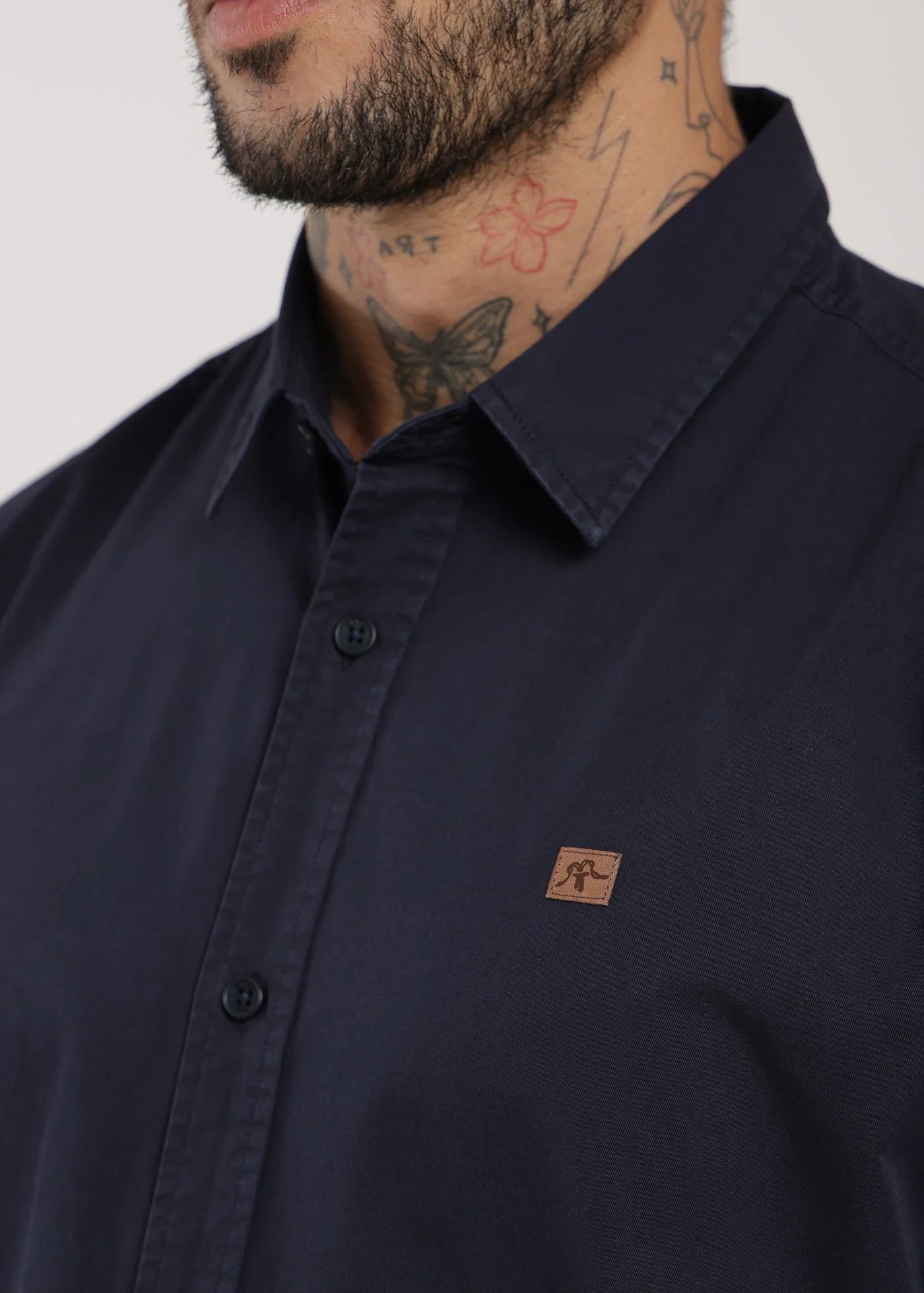 Camisa Manga Larga Algodón Hombre - Azul Oscuro - Image 5