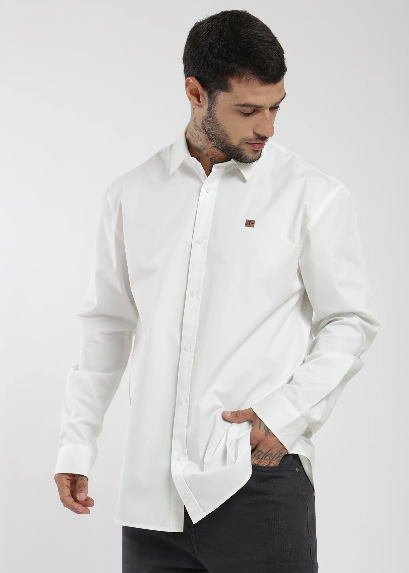 Camisa Manga Larga Algodón Hombre - Blanco - Image 3