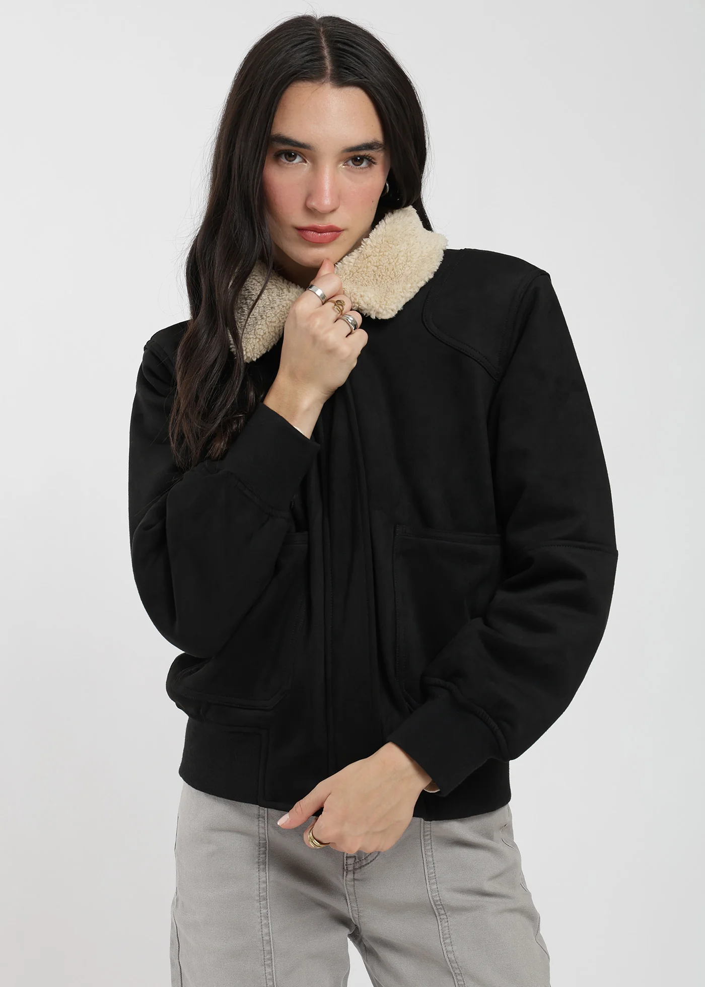 Chaqueta Bomber Suede Mujer