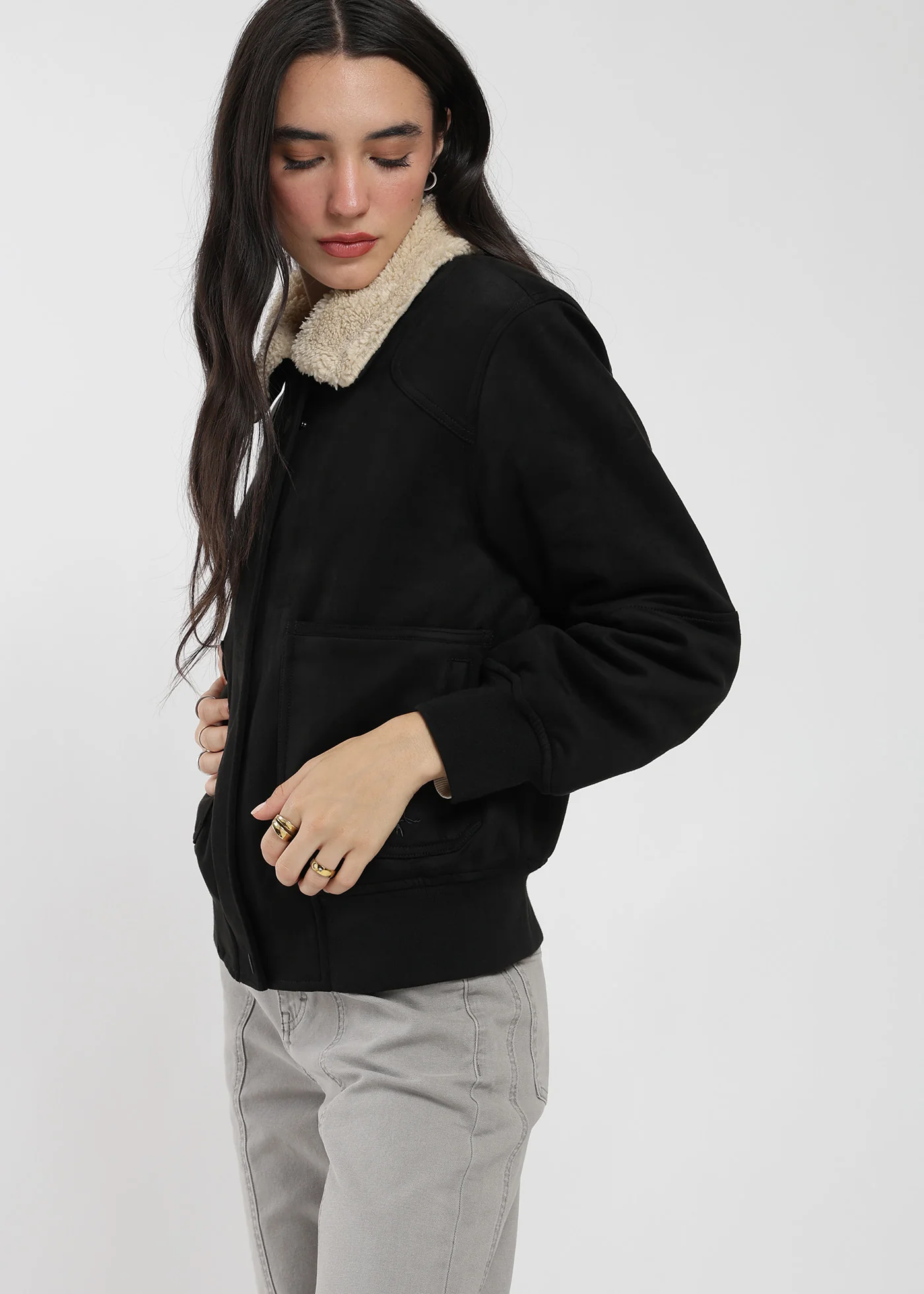 Chaqueta Bomber Suede Mujer - Image 4