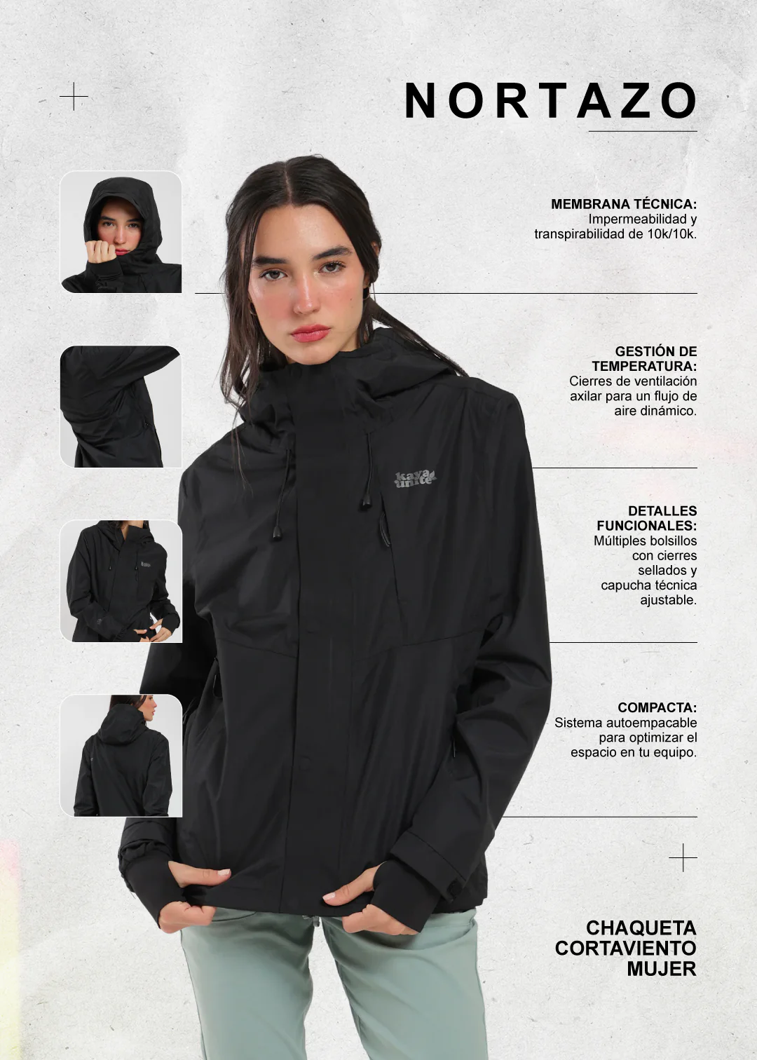 Chaqueta Cortaviento Impermeable Nortazo Mujer - Negro - Image 3