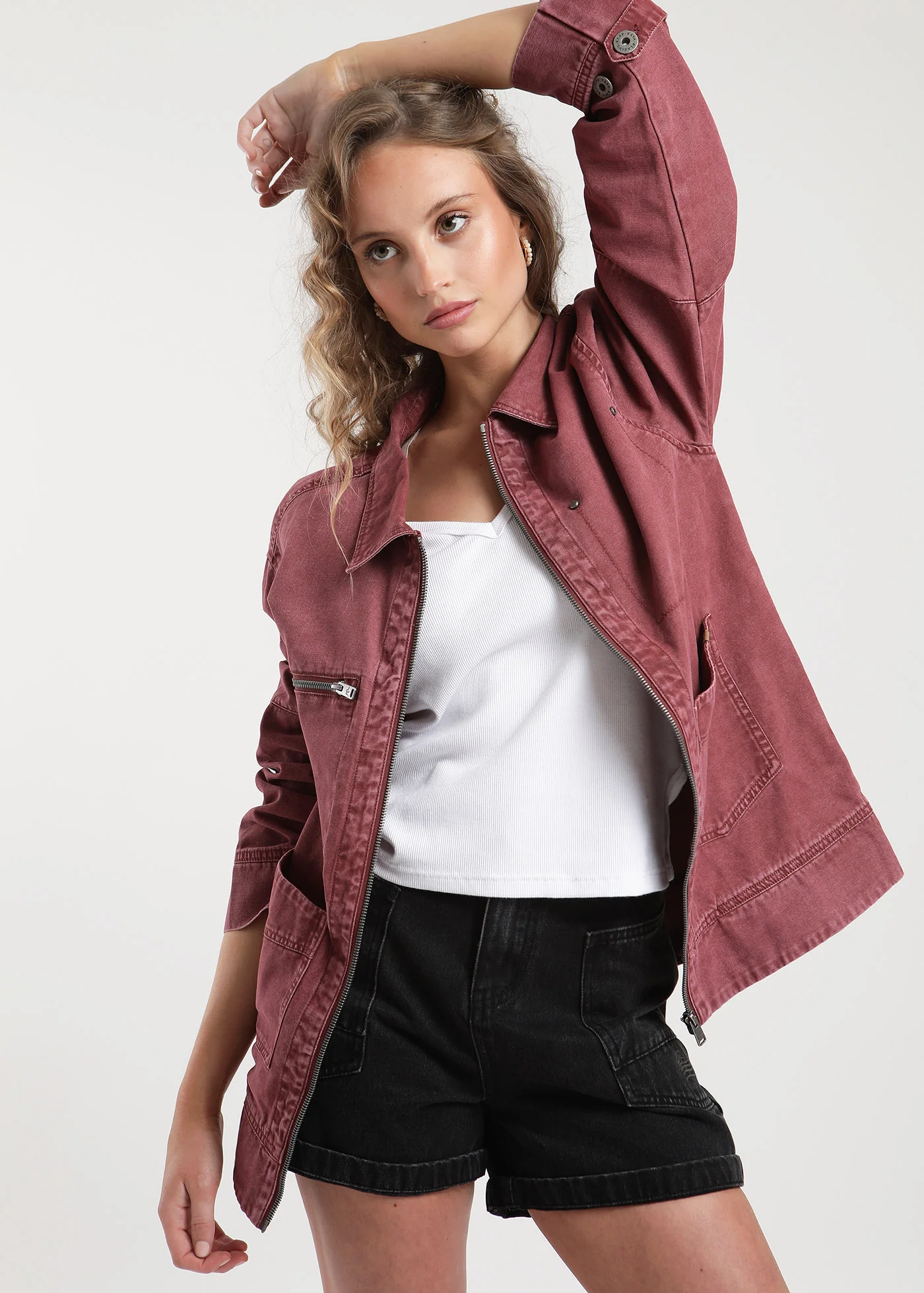 Chaqueta Sobrecamisa Algodón Canvas Mujer - Berry