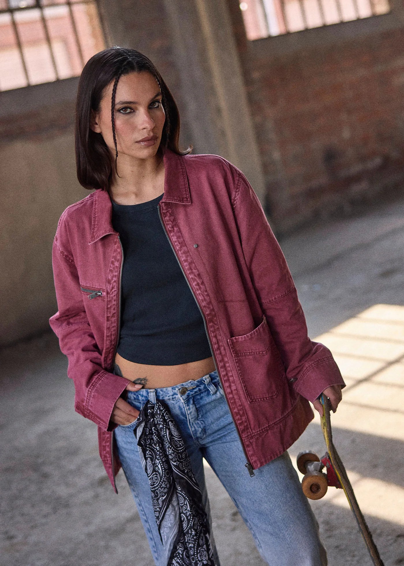 Chaqueta Sobrecamisa Algodón Canvas Mujer - Berry - Image 2