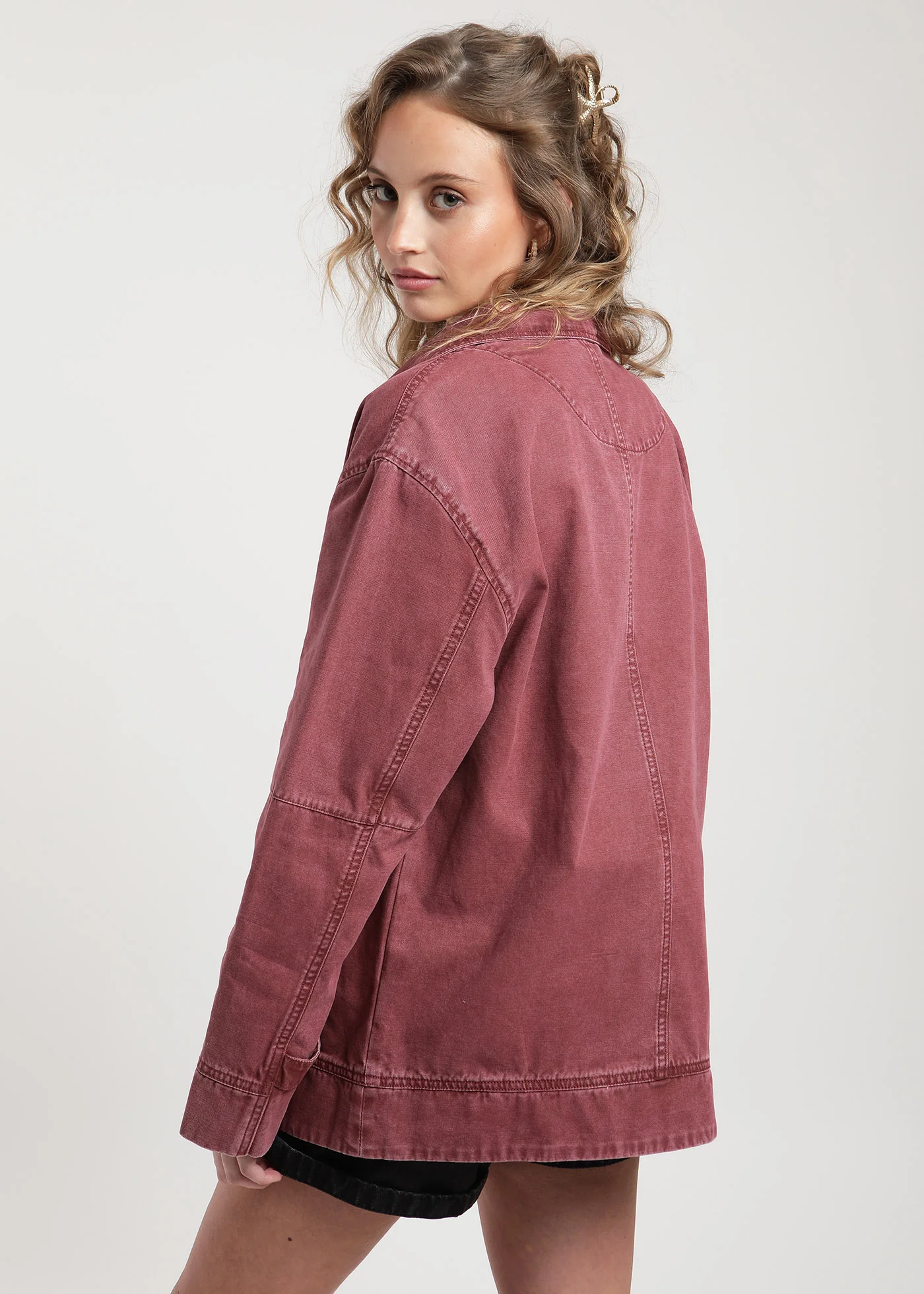 Chaqueta Sobrecamisa Algodón Canvas Mujer - Berry - Image 4
