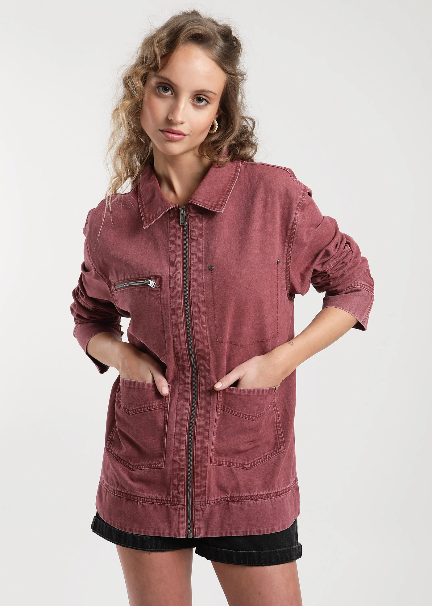 Chaqueta Sobrecamisa Algodón Canvas Mujer - Berry - Image 6