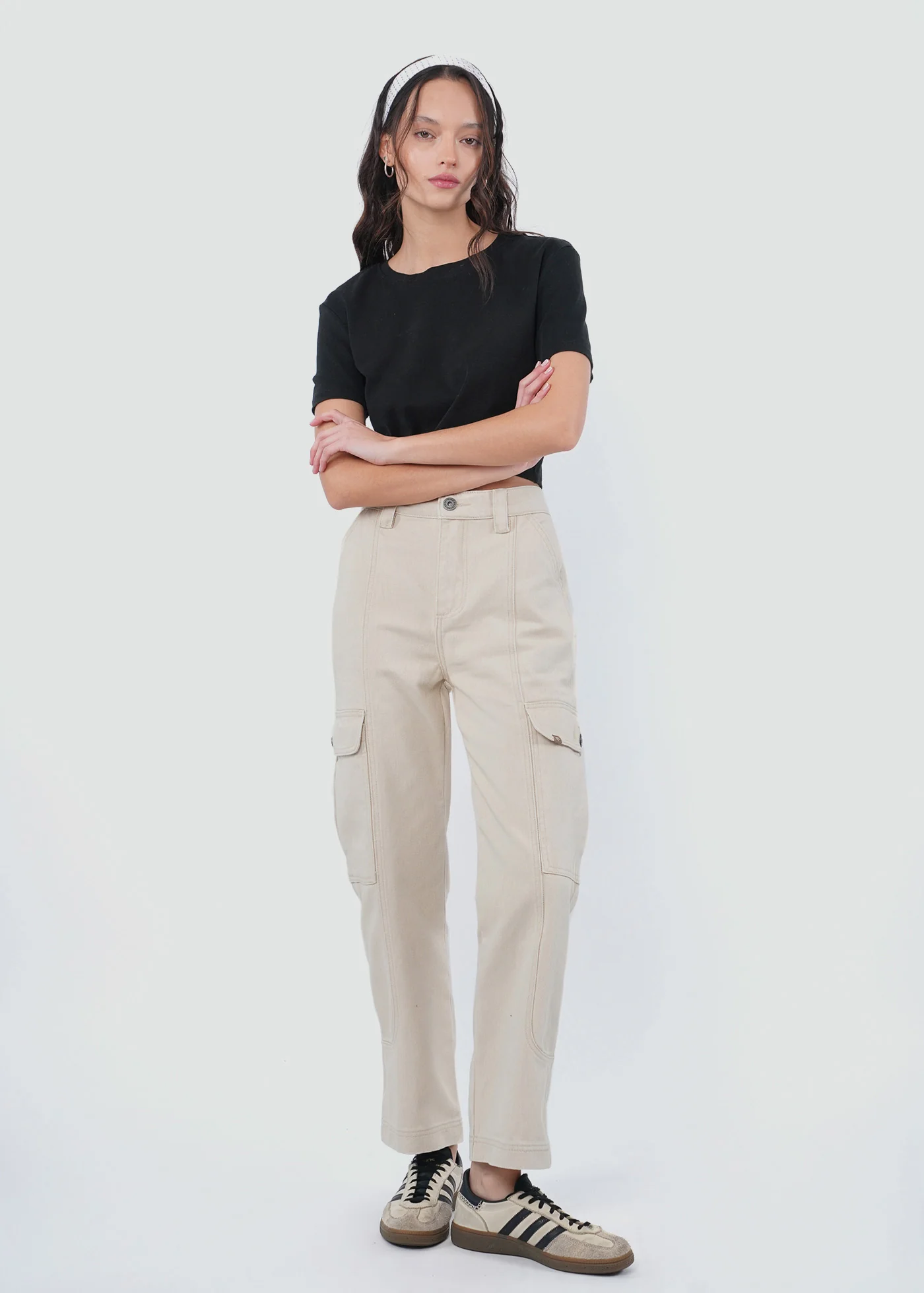 Pantalón Recto Algodón Cargo Mujer - Ecru