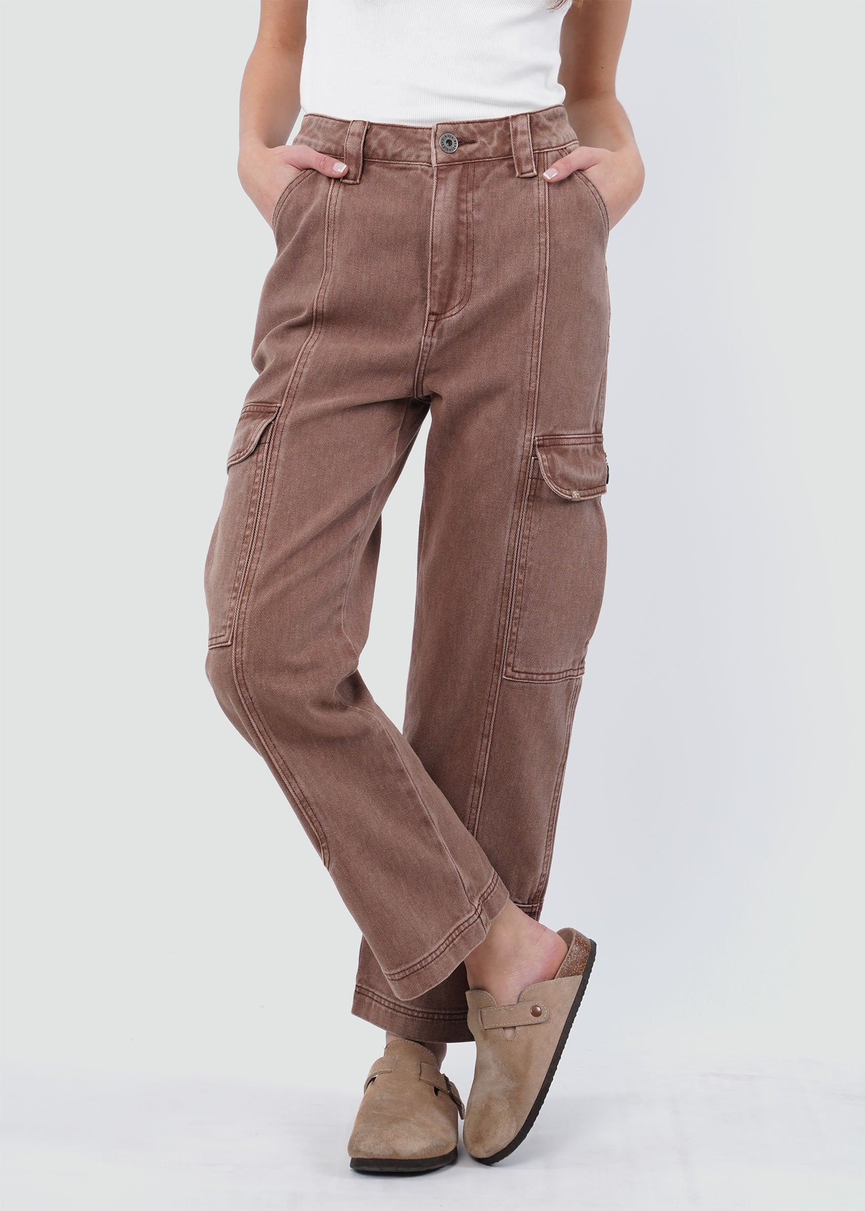 Pantalón Recto Algodón Cargo Mujer - Rosa Palo