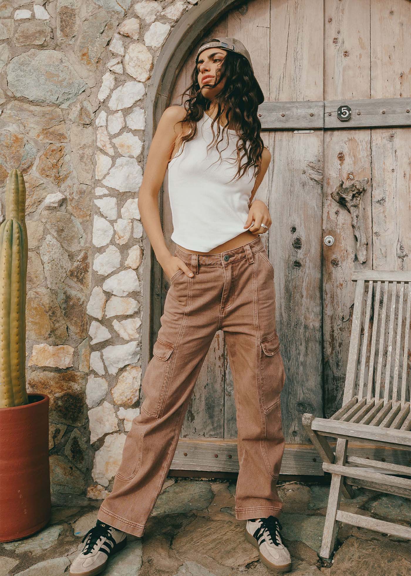 Pantalón Recto Algodón Cargo Mujer - Rosa Palo - Image 2