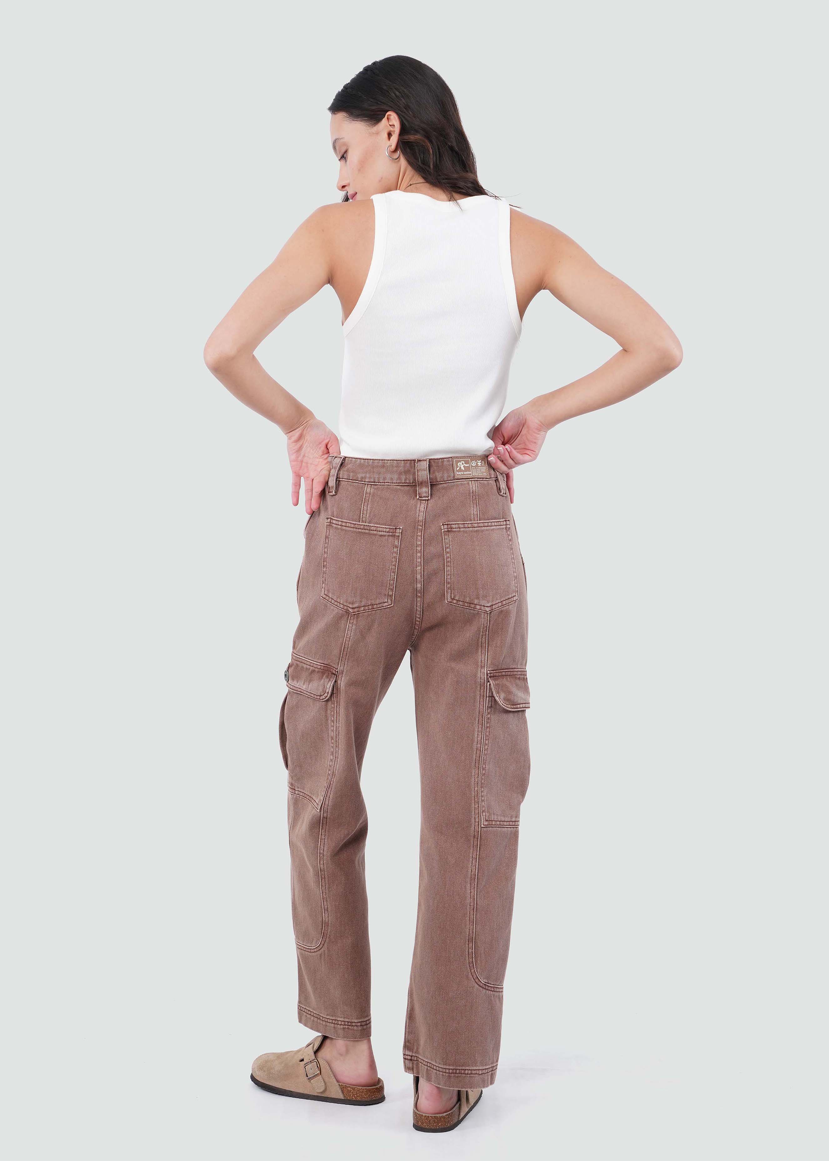 Pantalón Recto Algodón Cargo Mujer - Rosa Palo - Image 4
