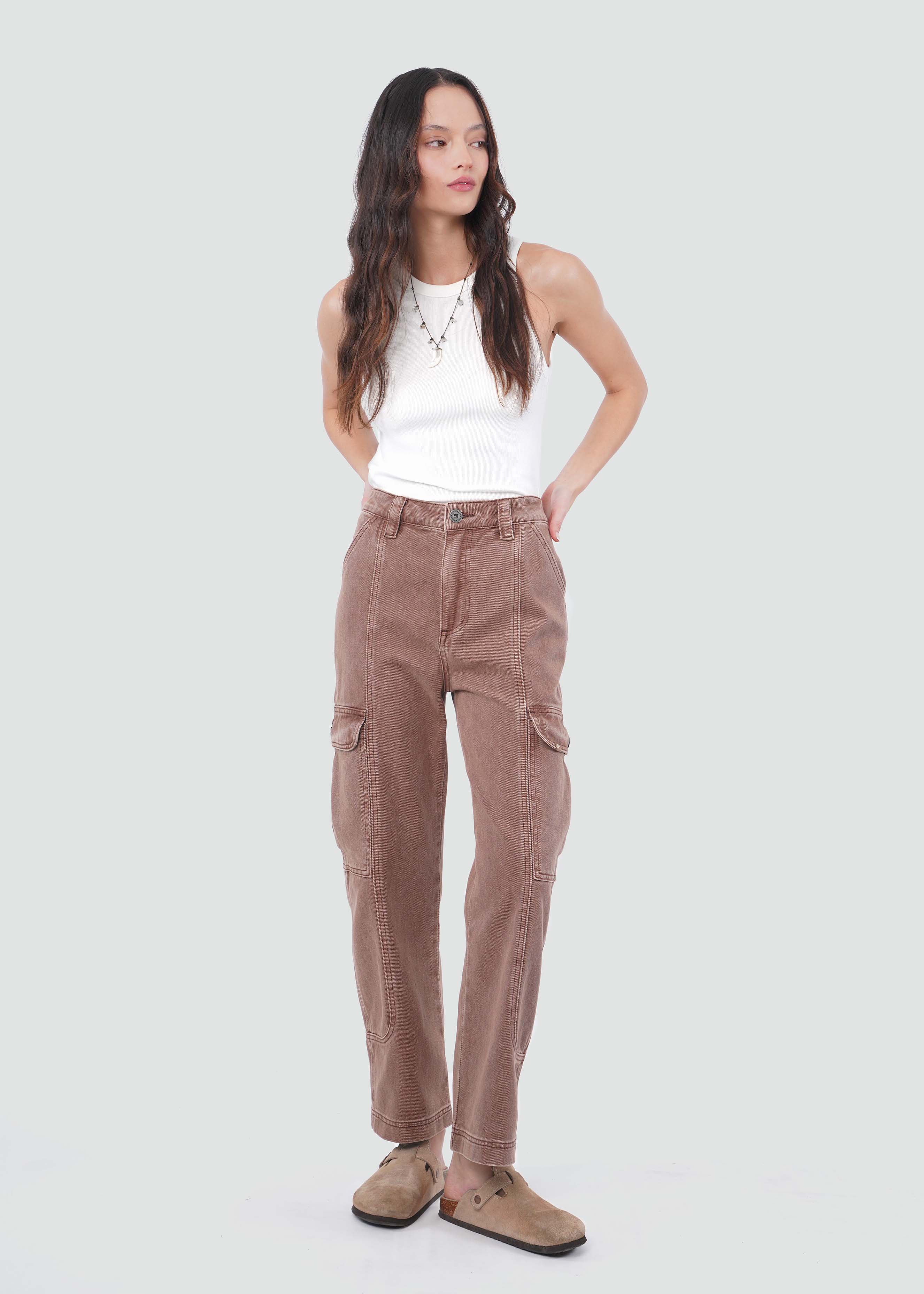 Pantalón Recto Algodón Cargo Mujer - Rosa Palo - Image 5