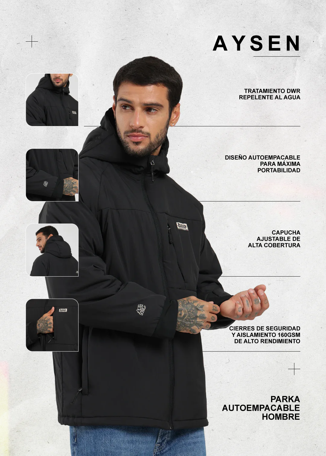 Parka Aysen Autoempacable Hombre - Negro - Image 3