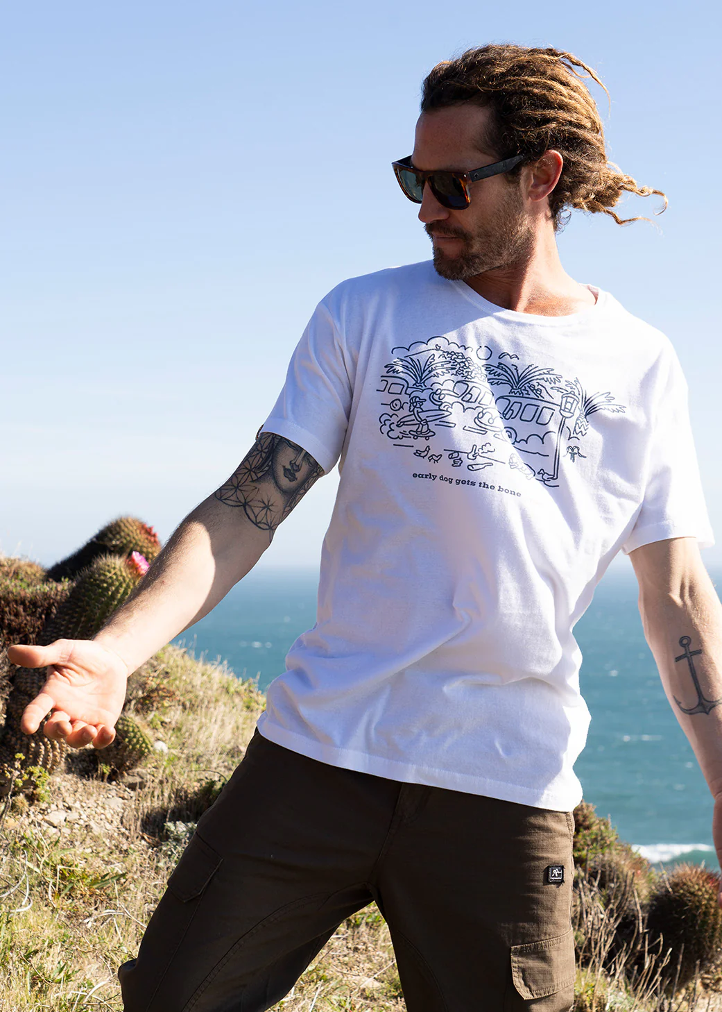 Polera Diseño Algodón Bone Hombre - Blanca