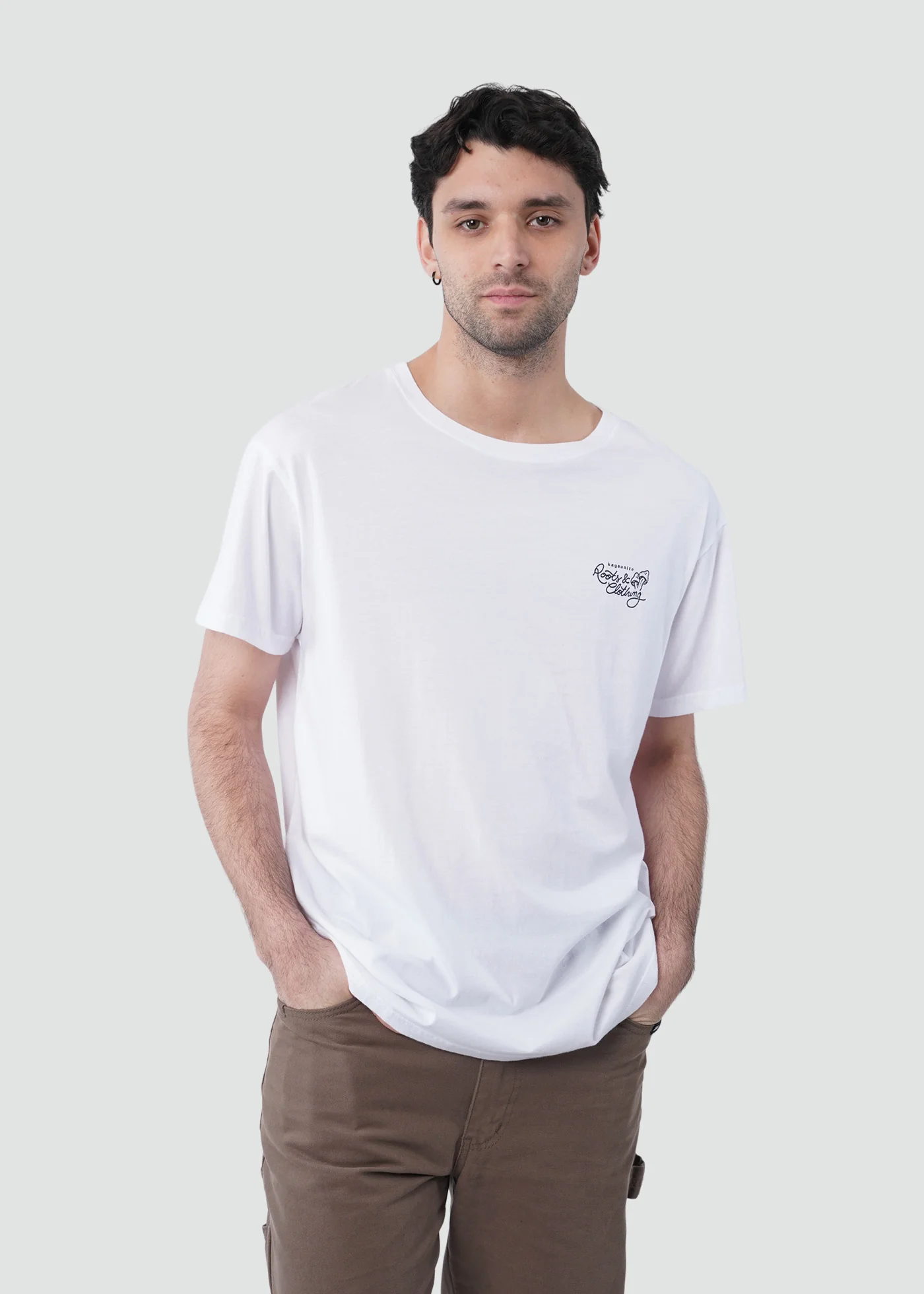 Polera Diseño Algodón Roots Hombre - Blanca