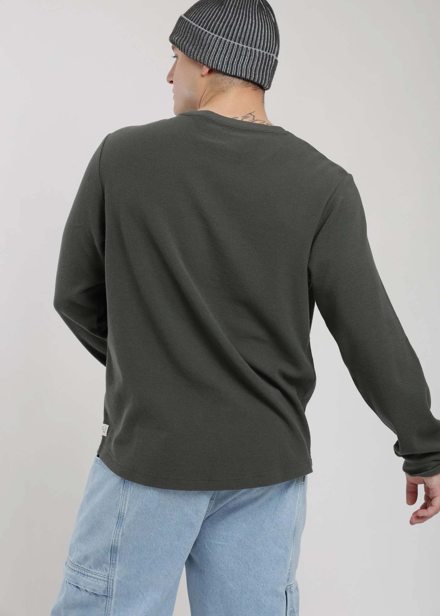 Polera Manga Larga Algodón Waffle Hombre - Gris - Image 3
