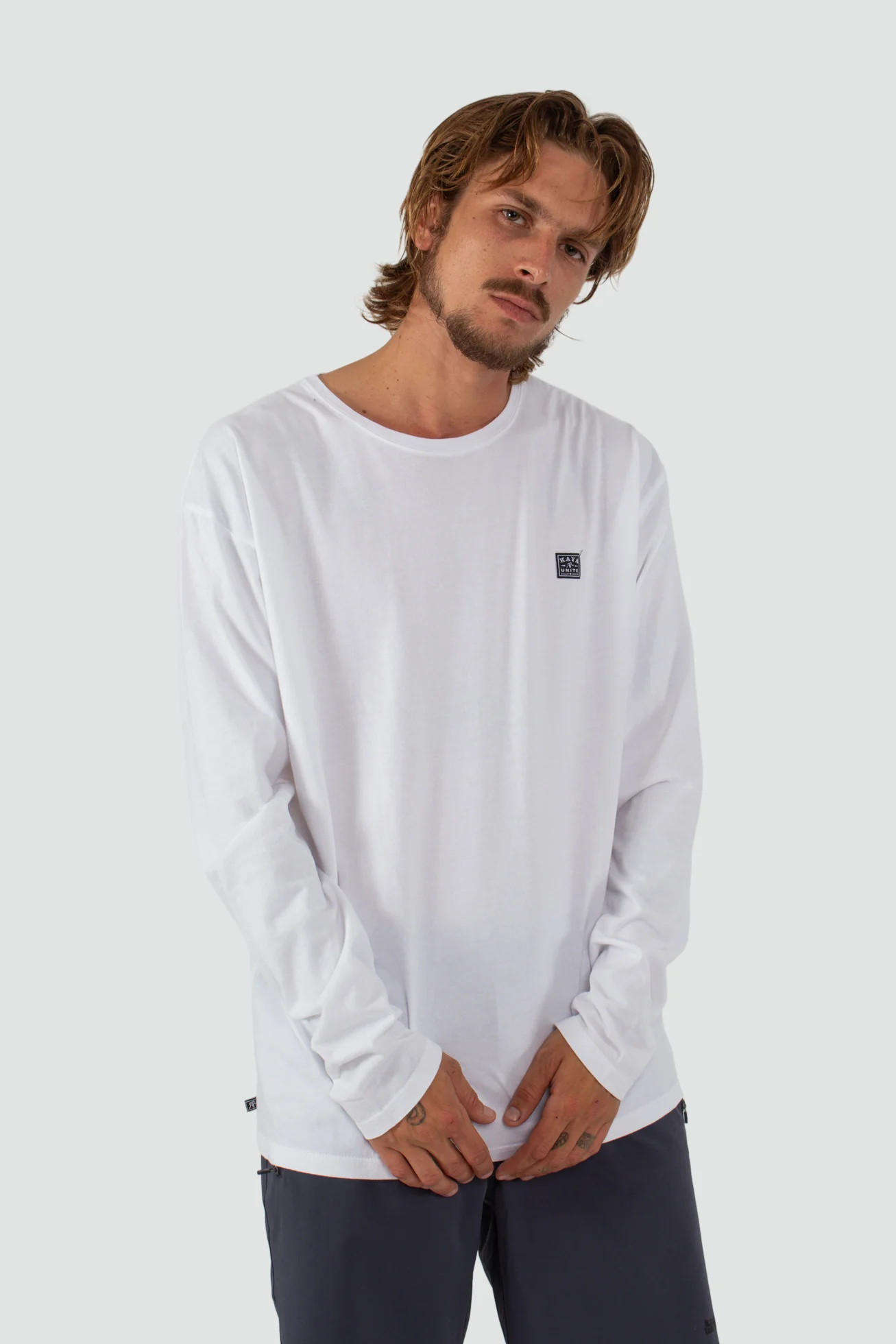 Polera Manga Larga Clásica Algodón Daily Hombre - Blanca
