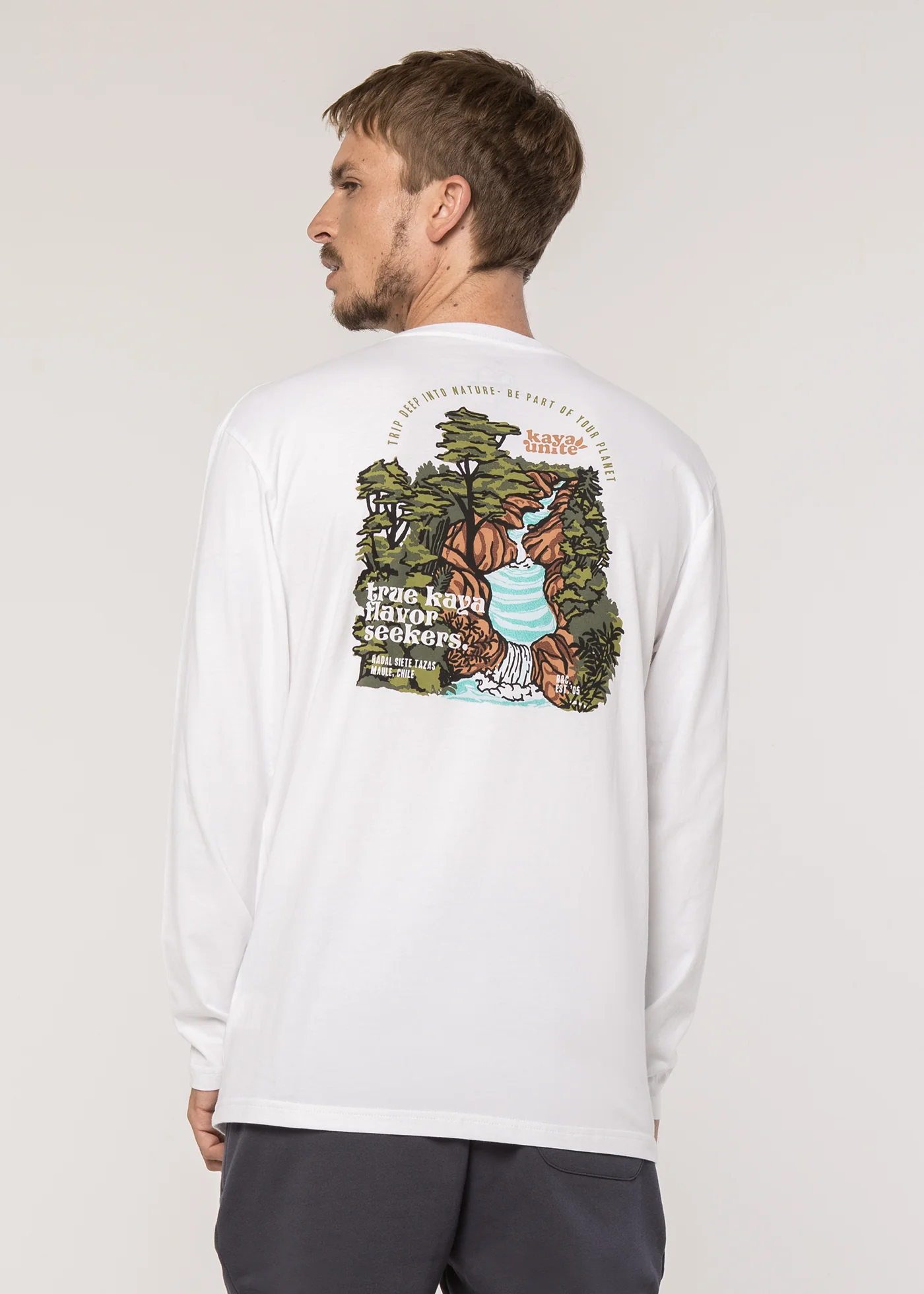 Polera Manga Larga Diseño Algodón Orgánico 7 Tazas Hombre - Blanca - Image 3