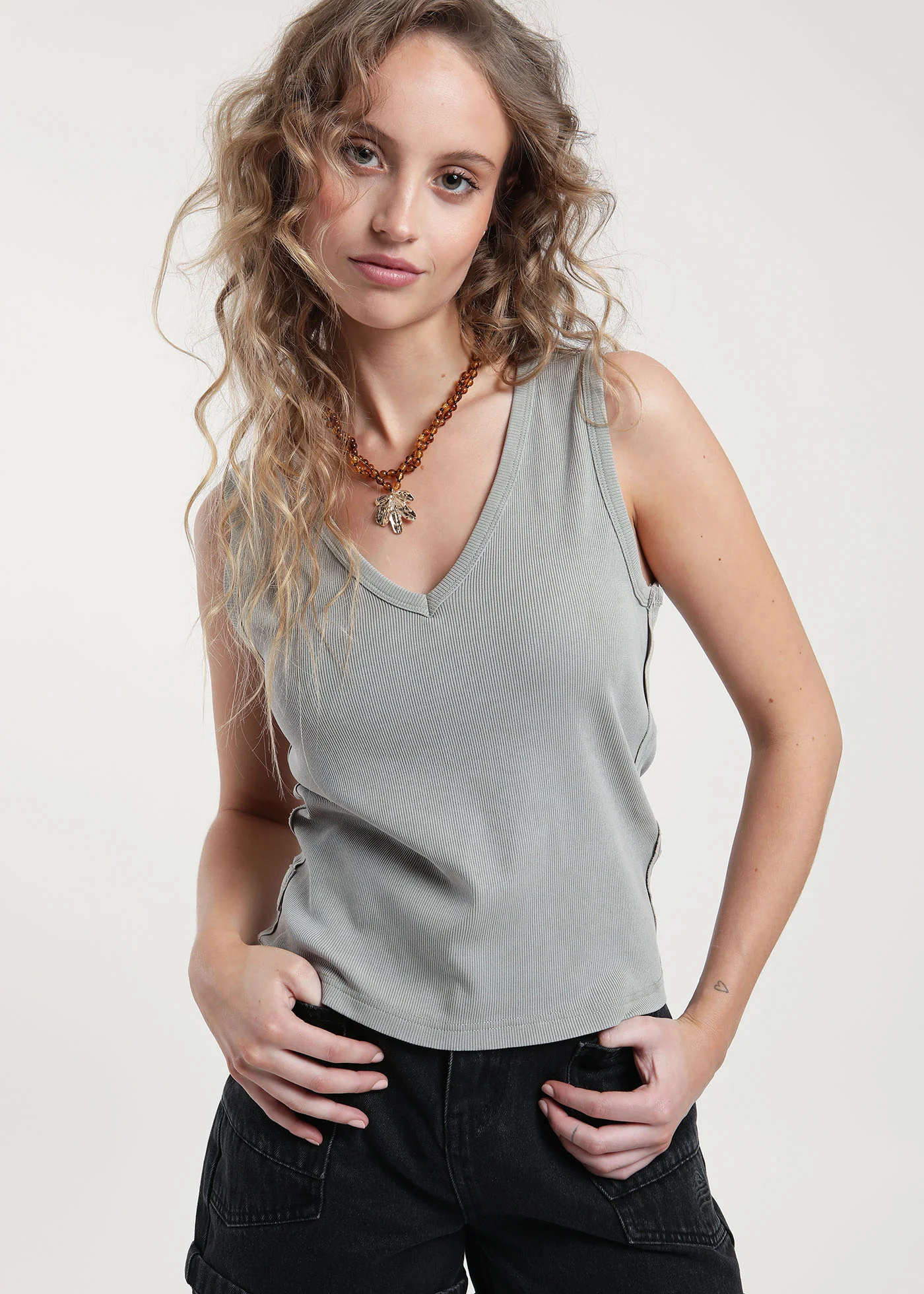 Polera Sin Mangas Algodón Mujer - Taupe - Image 3