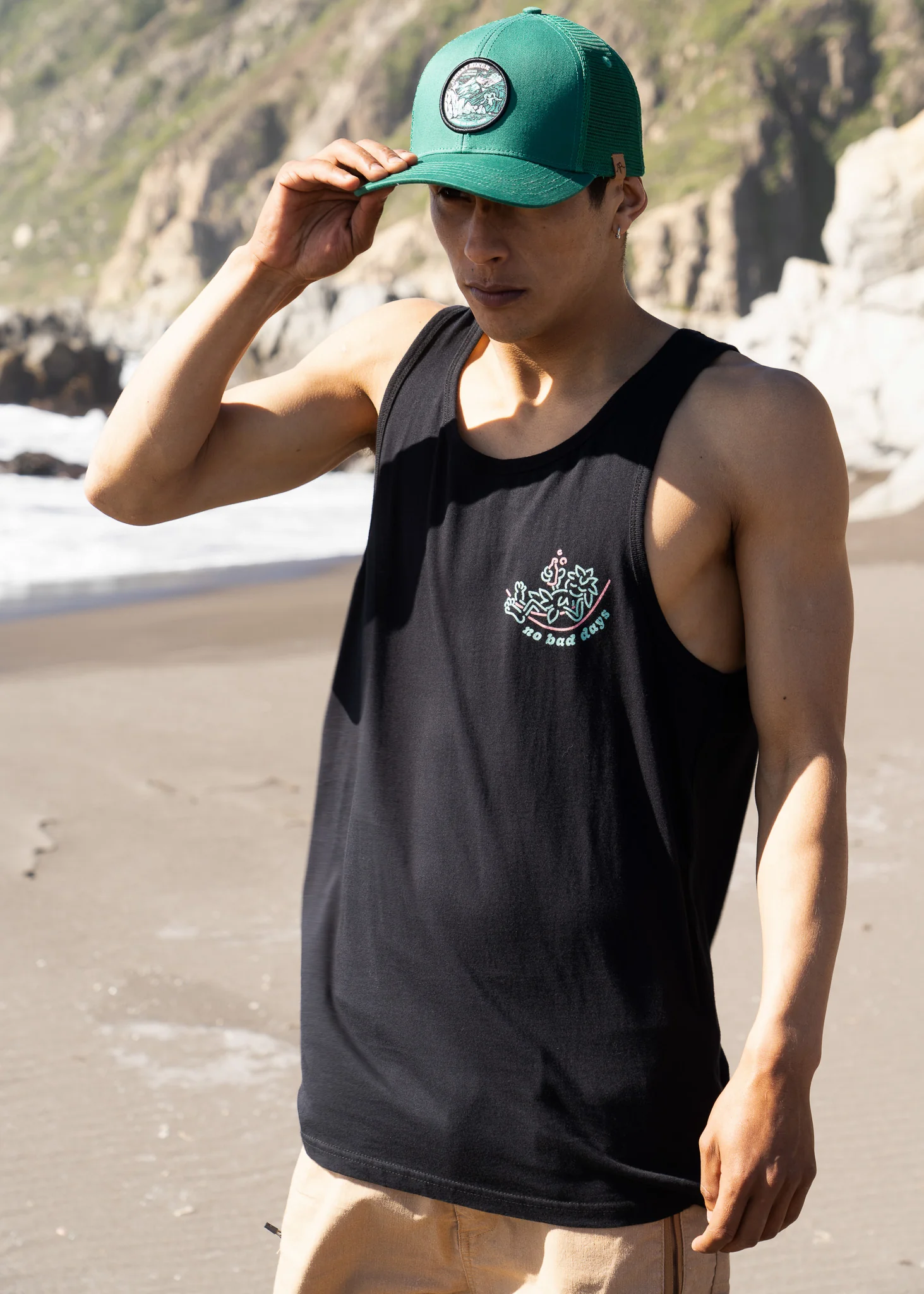 Polera Sin Mangas Algodón No Bad Hombre - Negra