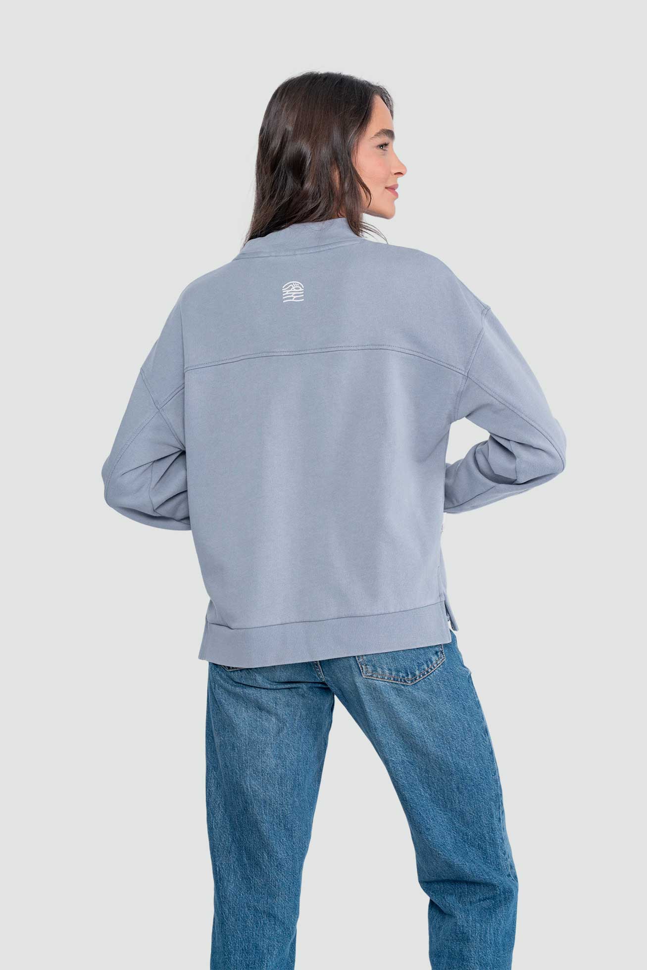 Polerón Cuello Redondo Algodón Mock Mujer - Denim - Image 3