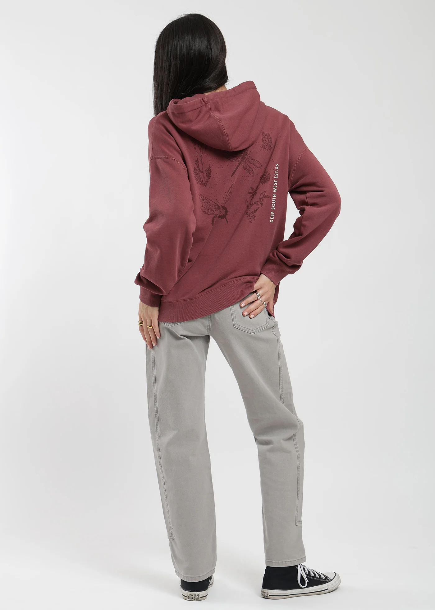 Polerón Hoodie Algodón Print Botanical Mujer - Burdeo - Image 5
