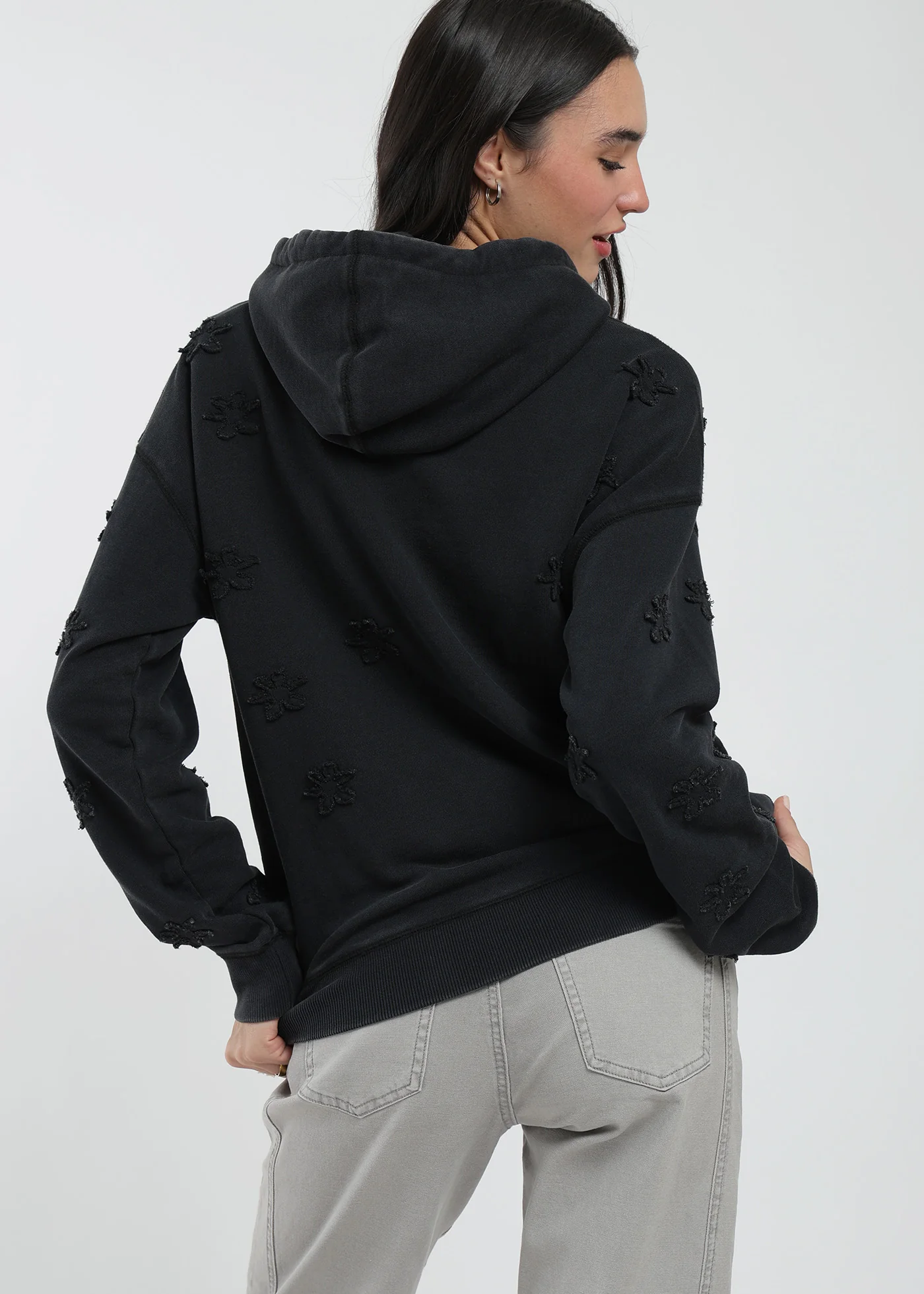 Polerón Hoodie Algodón Print Stars Mujer - Negro - Image 4