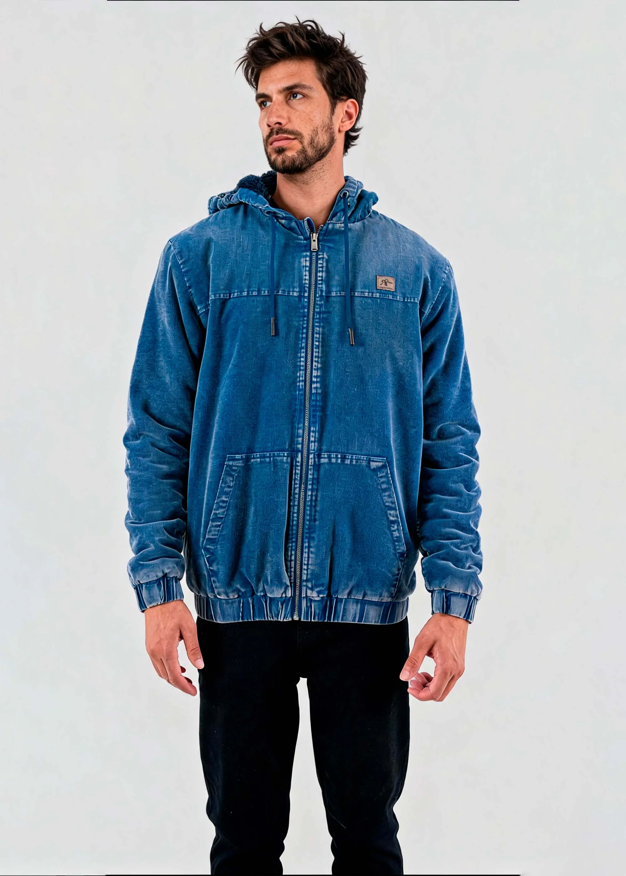 Polerón Shaggy Denim Con Cierre Hombre - Azul